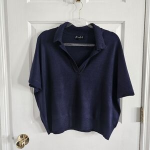 NWOT Marled Crochet Knit Polo Sweater